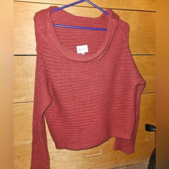 Line & Dot Off Shoulders ribbed long sleeves sweater Bourbon Rust Orange Brown - Picture 3 of 6